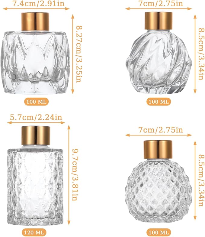 4 Piece Reed Diffuser Set, 3.5-4.2oz Empty Bottles and 20 Reed Sticks, Unique Design for Home and Office, alternate product