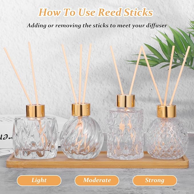 4 Piece Reed Diffuser Set, 3.5-4.2oz Empty Bottles and 20 Reed Sticks, Unique Design for Home and Office, alternate product