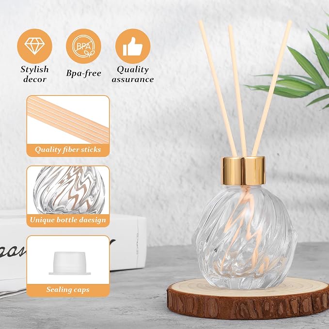 4 Piece Reed Diffuser Set, 3.5-4.2oz Empty Bottles and 20 Reed Sticks, Unique Design for Home and Office, alternate product