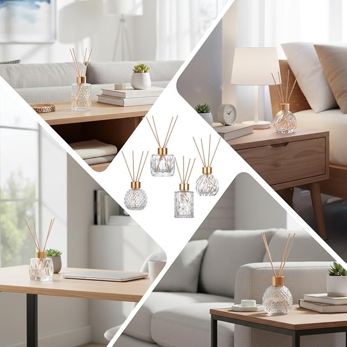 4 Piece Reed Diffuser Set, 3.5-4.2oz Empty Bottles and 20 Reed Sticks, Unique Design for Home and Office, alternate product