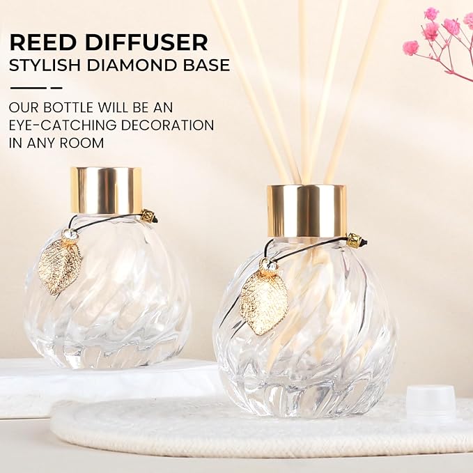4-Piece Reed Diffuser Set with Metal Golden Decoration, 3.5-4.2oz Empty Bottles and 20 Reed Sticks, alternate product view 2