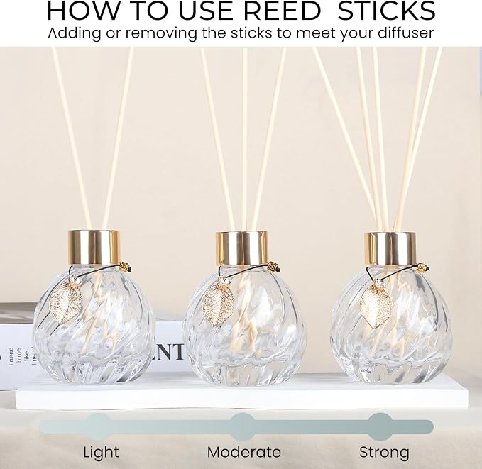 4-Piece Reed Diffuser Set with Metal Golden Decoration, 3.5-4.2oz Empty Bottles and 20 Reed Sticks, alternate product view 5