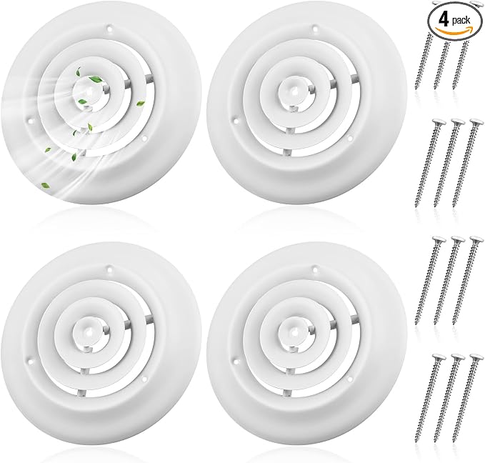 4 Pieces 6 Inch Round Vent Cover, Ceiling Diffuser HVAC Vent Duct Cover Replacement with Screws to Install