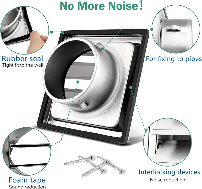 4" Upgrade Metal Dryer Vent Cover for House, Premium Stainless Steel Dryer Vent with 4 Screws Rubber Gasket, Best Exterior