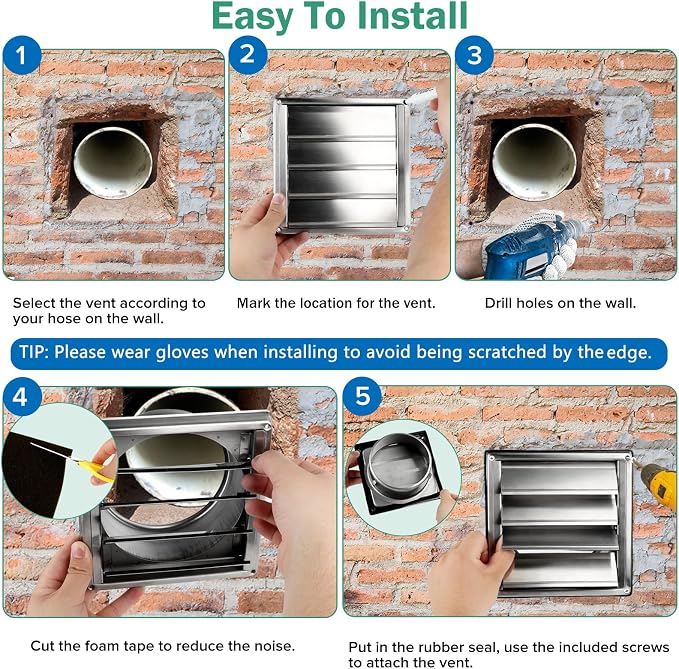 4" Upgrade Metal Dryer Vent Cover for House, Premium Stainless Steel Dryer Vent with 4 Screws Rubber Gasket, Best Exterior