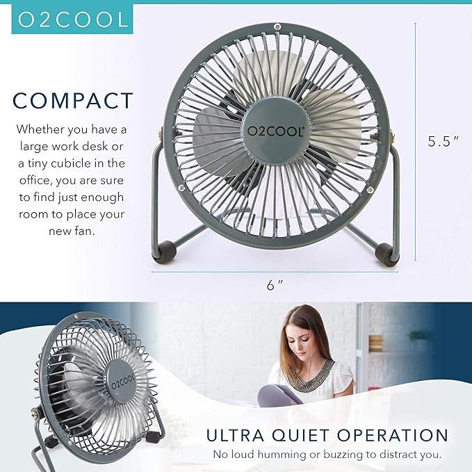 4" USB Personal Desk Fan – Portable Mini Table Cooling Fan - Plugs into Computer - Adjustable 360° Tilt, Quiet, Rubber Grip