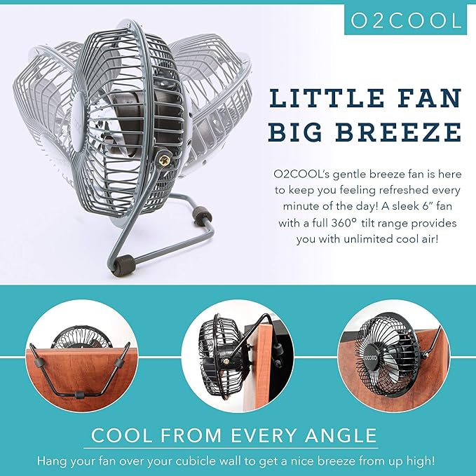 4" USB Personal Desk Fan – Portable Mini Table Cooling Fan - Plugs into Computer - Adjustable 360° Tilt, Quiet, Rubber Grip