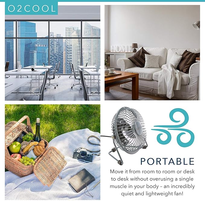 4" USB Personal Desk Fan – Portable Mini Table Cooling Fan - Plugs into Computer - Adjustable 360° Tilt, Quiet, Rubber Grip