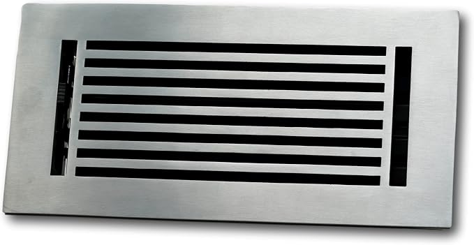 4 x 10 Cast Aluminum Linear Bar Vent Cover with Damper - Brushed Satin (Overall: 5.75 x 11.75) | Floor Register