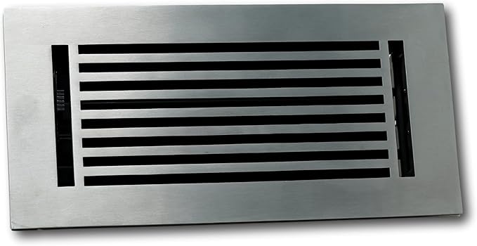4 x 10 Cast Aluminum Linear Bar Vent Cover with Damper - Brushed Satin (Overall: 5.75 x 11.75) | Floor Register, alternate