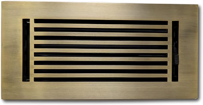 4 x 10 Cast Aluminum Linear Vent Cover with Damper - Antique Brass (Overall: 5.25 x 11.5) | Floor Register