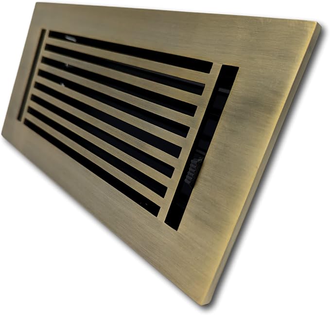4 x 10 Cast Aluminum Linear Vent Cover with Damper - Antique Brass (Overall: 5.25 x 11.5) | Floor Register, alternate view 2