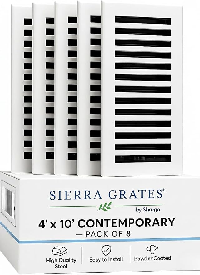 4" x 10" Contemporary Design Steel Floor Register in Glacier White Finish for Floor l- Decorative Air Vent