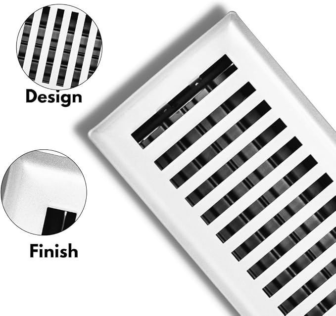 4" x 10" Contemporary Design Steel Floor Register in Glacier White Finish for Floor l- Decorative Air Vent, alternate view 3