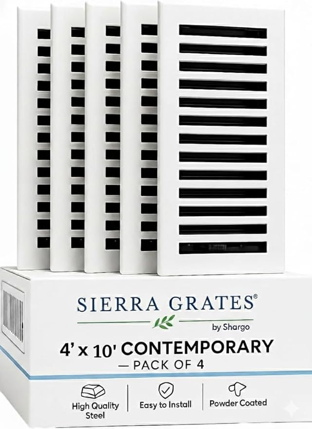 4" x 10" Contemporary Design Steel Floor Register in Glacier White Finish for Floor - Decorative Air Vent