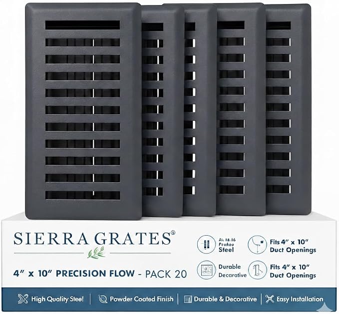 4" x 10" Contemporary Design Steel Floor Register in Granite Grey Finish for Floor - Decorative Air Vent Covers