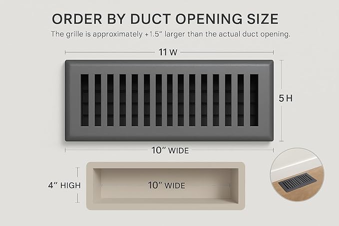 4" x 10" Contemporary Design Steel Floor Register in Granite Grey Finish for Floor - Decorative Air Vent Covers, alternate