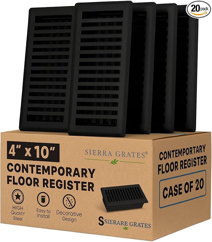 4" x 10" Contemporary Design Steel Floor Register in Textured Black Finish for Floor - Decorative Air Vent Covers- Floor