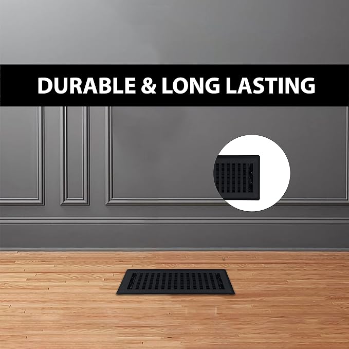 4" x 10" Contemporary Design Steel Floor Register in Textured Black Finish for Floor - Decorative Air Vent Covers- Floor