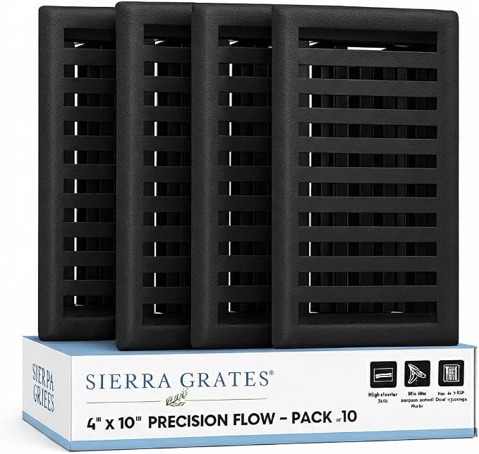 4" x 10" Contemporary Design Steel Floor Register in Textured Black Finish for Floor - Decorative Air Vent