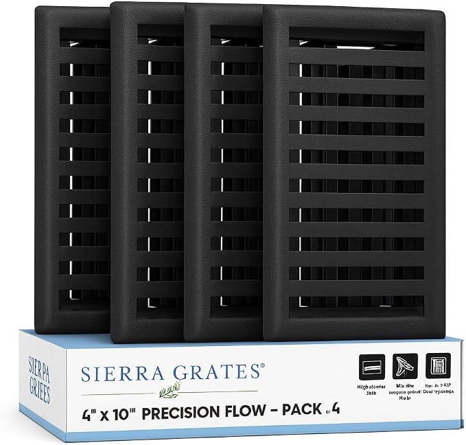4" x 10" Contemporary Design Steel Floor Register in Textured Black Finish for Floor - Decorative Air Vent