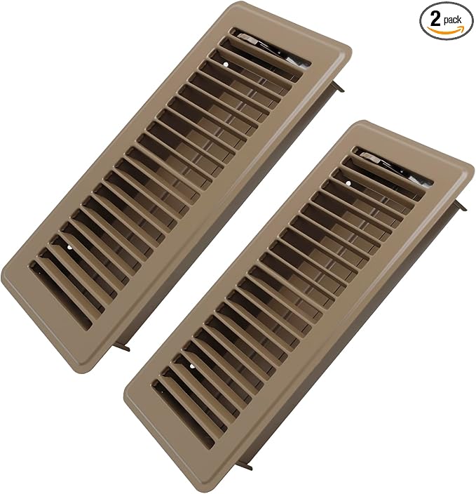 4" x 10" Floor Register 2 Pack - Heavy Duty Steel Walkable Floor Vents - Easy Adjust Air Supply Lever - Vent Covers for Home