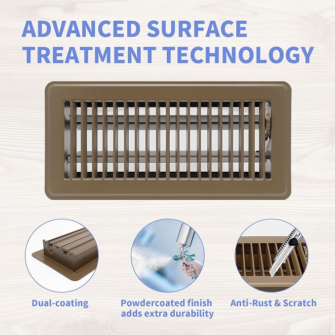 4" x 10" Floor Register 2 Pack - Heavy Duty Steel Walkable Floor Vents - Easy Adjust Air Supply Lever - Vent Covers for Home