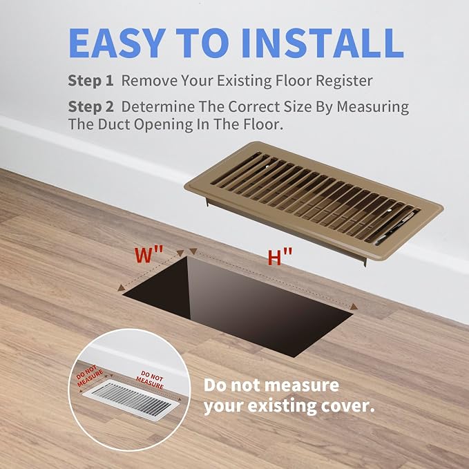 4" x 10" Floor Register 2 Pack - Heavy Duty Steel Walkable Floor Vents - Easy Adjust Air Supply Lever - Vent Covers for Home