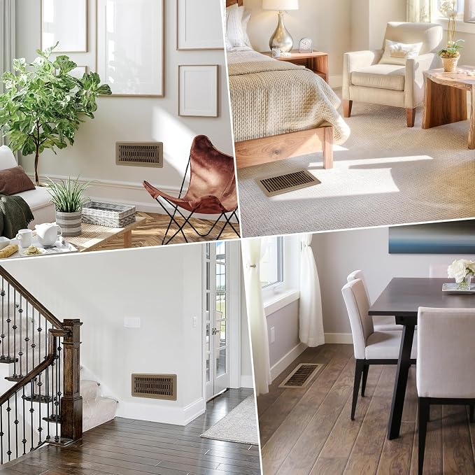4" x 10" Floor Register 2 Pack - Heavy Duty Steel Walkable Floor Vents - Easy Adjust Air Supply Lever - Vent Covers for Home