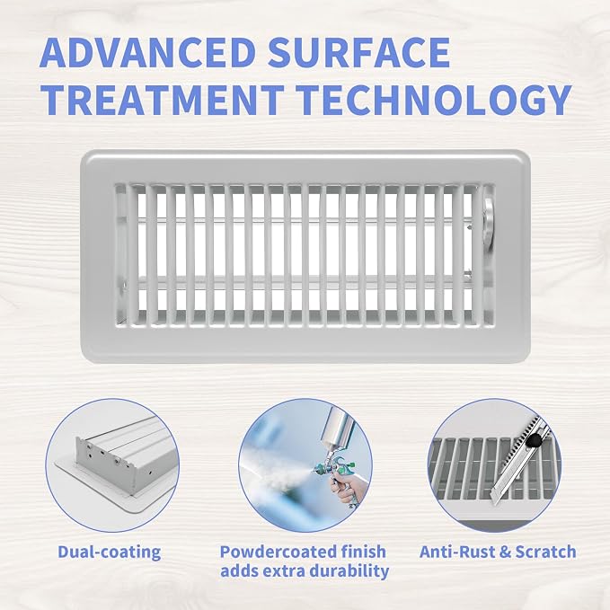 4" x 10" Floor Register - Heavy Duty Steel Walkable Floor Vents - Easy Adjust Air Supply Lever - Vent Covers for, alternate