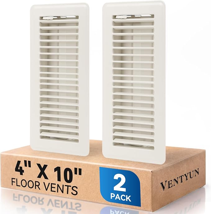 4" x 10" Floor Register Vent Covers 2-Pack, Walkable Powder-Coated Metal Vent Covers with Adjustable Airflow
