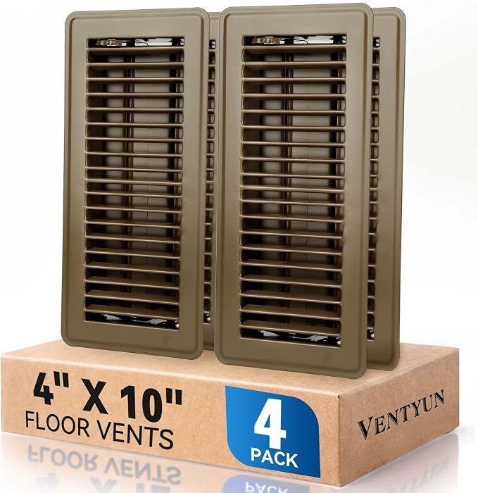 4" x 10" Floor Register Vent Covers 4-Pack, Walkable Powder-Coated Metal Vent Covers with Adjustable Airflow