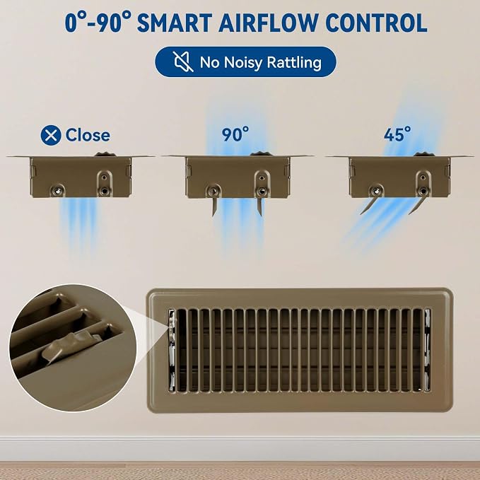 4" x 10" Floor Register Vent Covers 4-Pack, Walkable Powder-Coated Metal Vent Covers with Adjustable Airflow, alternate view