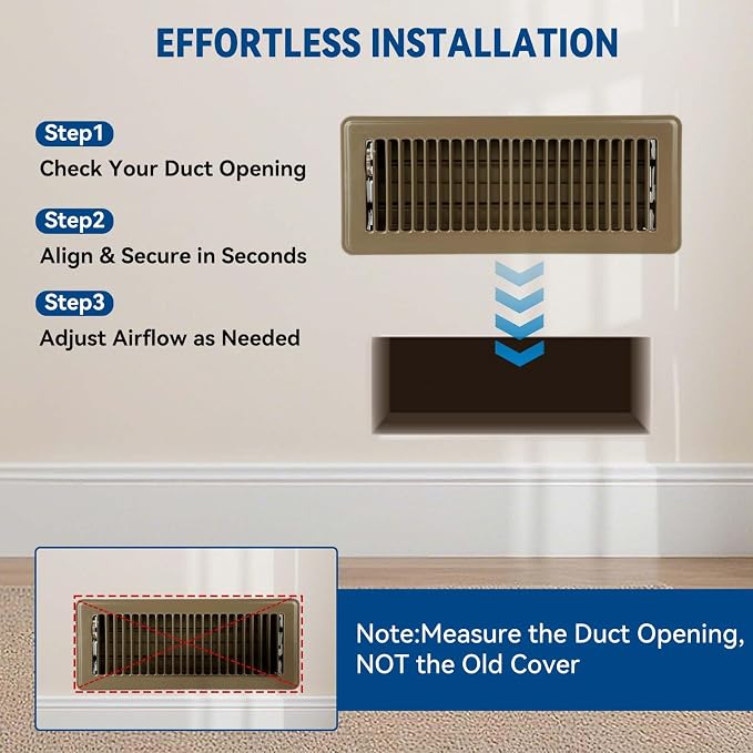 4" x 10" Floor Register Vent Covers 4-Pack, Walkable Powder-Coated Metal Vent Covers with Adjustable Airflow, alternate view