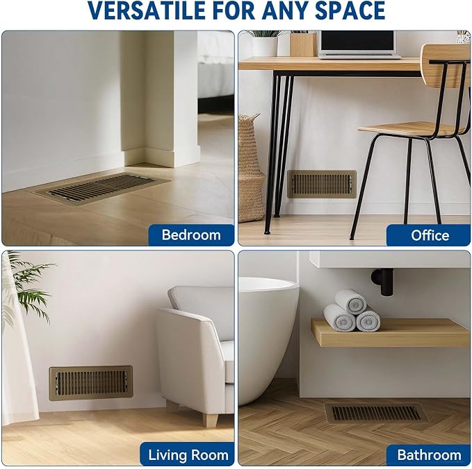 4" x 10" Floor Register Vent Covers 4-Pack, Walkable Powder-Coated Metal Vent Covers with Adjustable Airflow, alternate view
