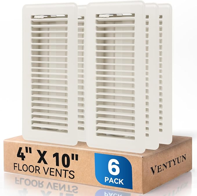 4" x 10" Floor Register Vent Covers 6-Pack, Walkable Powder-Coated Metal Vent Covers with Adjustable Airflow