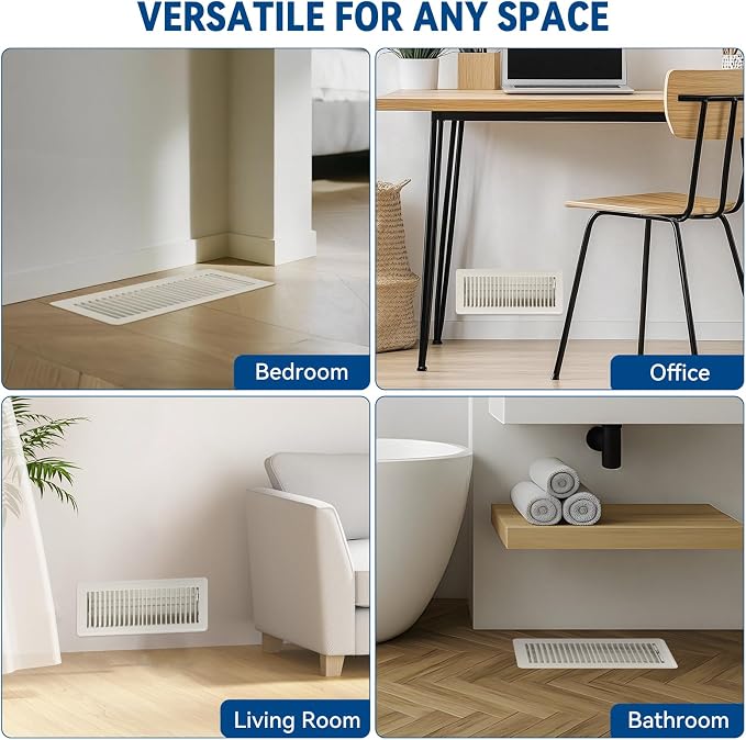 4" x 10" Floor Register Vent Covers 6-Pack, Walkable Powder-Coated Metal Vent Covers with Adjustable Airflow, alternate view
