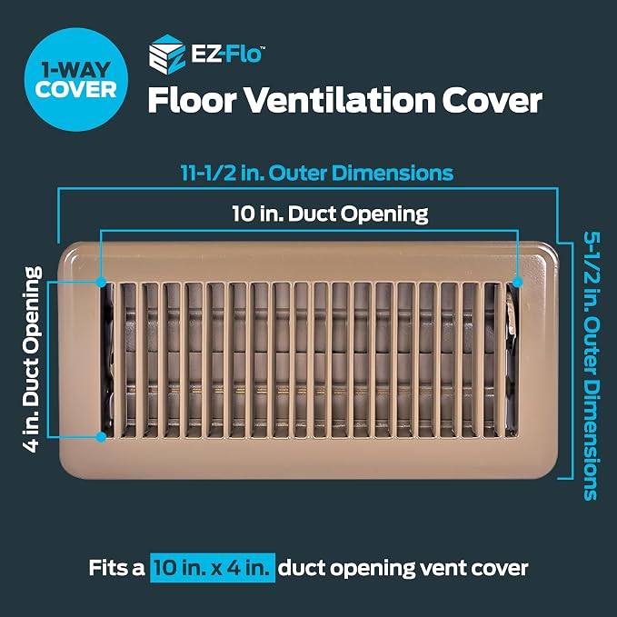4 x 10 Inch (Duct Opening) Floor Register Vent Cover, One-Way Ventilation Register Diffuser, Solid Steel HVAC Air Vent Cover