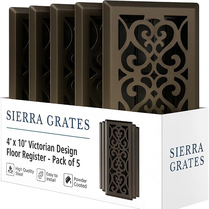 4" x 10" Victorian Design Floor Register in Metallic Bronze Finish - Vent Covers for Home Floor- Decorative Air Vent