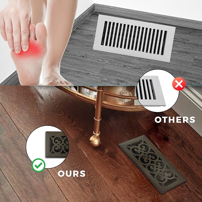 4" x 10" Victorian Design Floor Register in Metallic Bronze Finish - Vent Covers for Home Floor- Decorative Air Vent