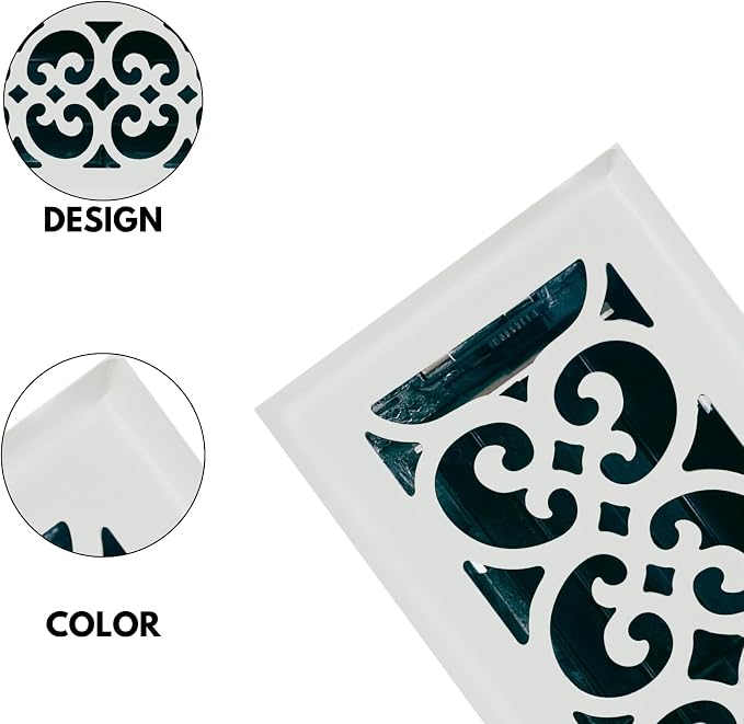 4" x 10" Victorian Design Steel Floor Register in Glacier White Finish for Floor l- Decorative Air Vent Covers- Floor
