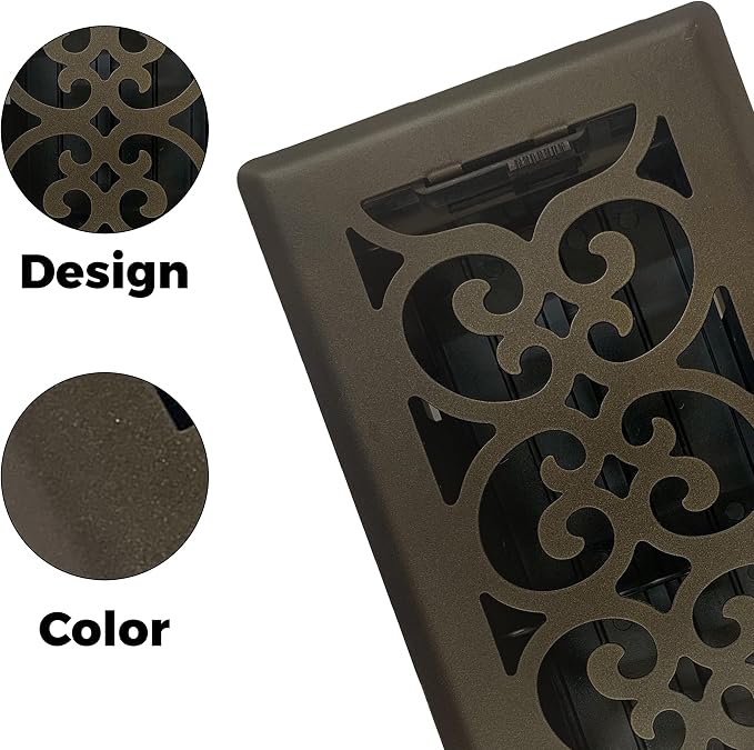 4" x 10" Victorian Design Steel Floor Register in Metallic Bronze Finish - Vent Covers for Home Floor- Decorative Air Vent