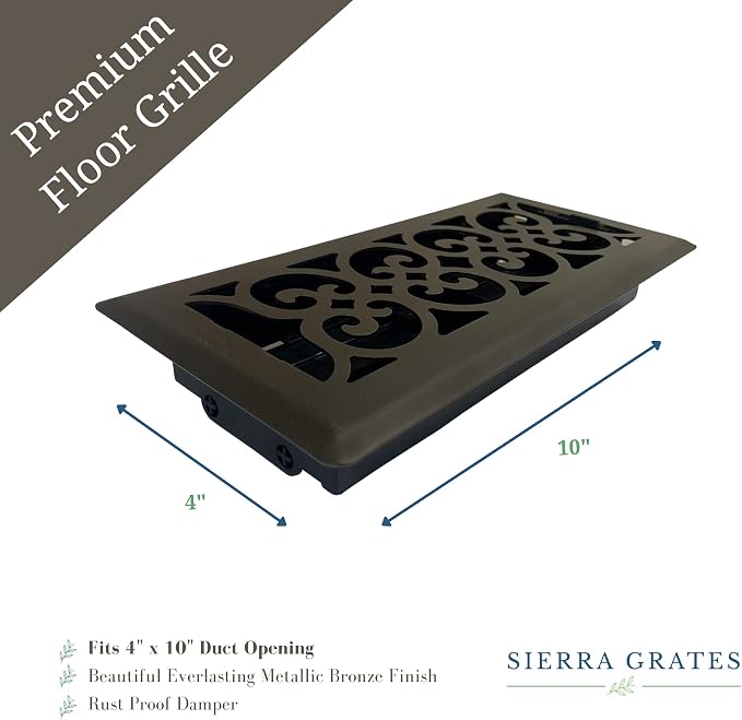 4" x 10" Victorian Design Steel Floor Register in Metallic Bronze Finish - Vent Covers for Home Floor- Decorative Air Vent