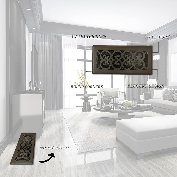4" x 10" Victorian Design Steel Floor Register in Metallic Bronze Finish - Vent Covers for Home Floor- Decorative Air Vent