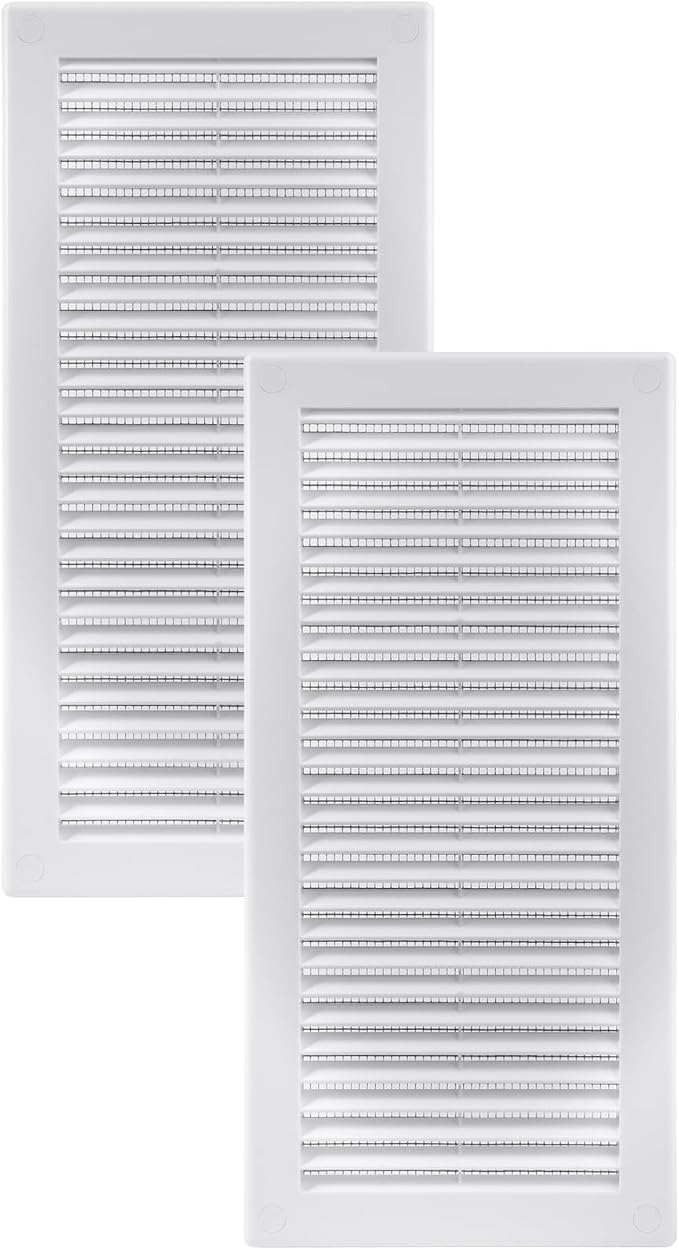 4" x 11" Inch (Opening Dimensions) - Pack of 2 - Plastic White Soffit Vent Cover - Flat Rectangular Air Vent