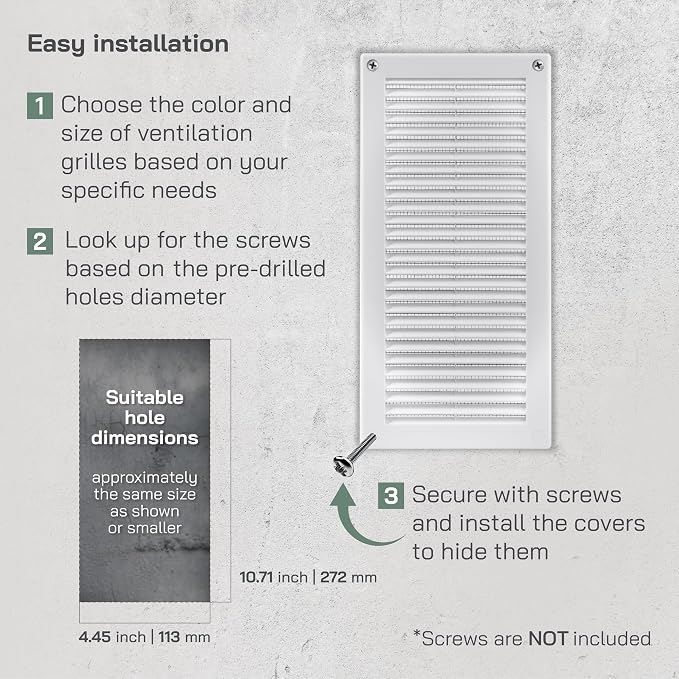 4" x 11" Inch (Opening Dimensions) - Pack of 2 - Plastic White Soffit Vent Cover - Flat Rectangular Air Vent, alternate view