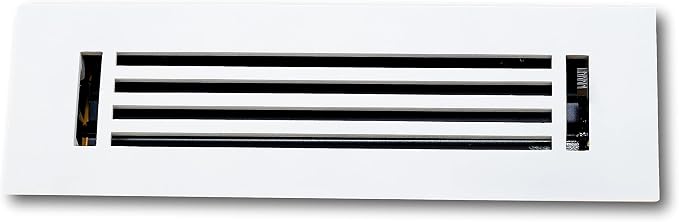 4 x 12 Cast Aluminum Linear Bar Vent Cover with Damper - White (Overall: 5.75 x 13.75) | Floor Register - Wall Register