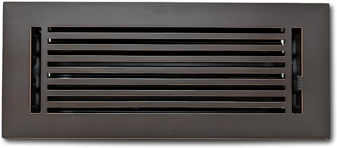4 x 12 Cast Aluminum Linear Vent Cover with Damper - Oxidized Bronze (Overall: 5.75 x 13.75) | Floor Register