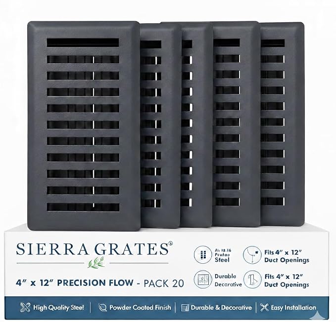 4" x 12" Contemporary Design Steel Floor Register in Granite Grey Finish for Floor - Decorative Air Vent Covers
