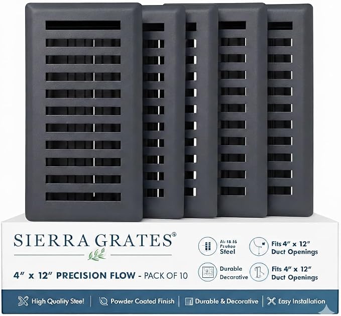 4" x 12" Contemporary Design Steel Floor Register in Granite Grey Finish for Floor - Decorative Air Vent Covers